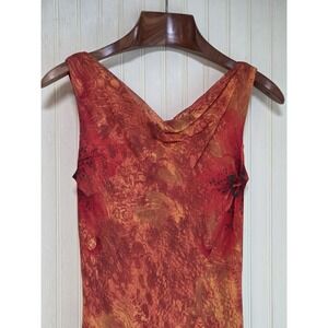 Donna Ricco Dress Womens 6P Orange Floral Cowl Neck Beaded Hem Midi Sheath